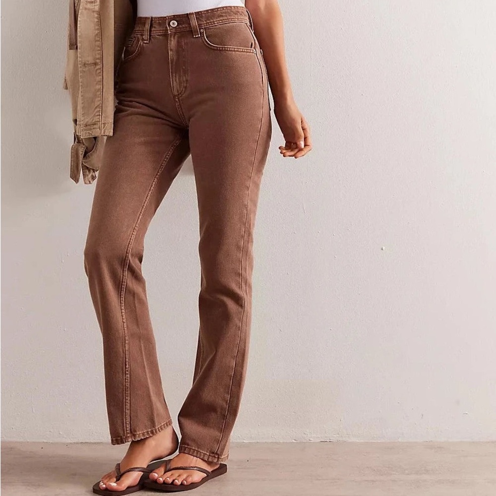 New Free People Xena High Rise Slim Straight Jeans Chocolate Mousse - Picture 7 of 13